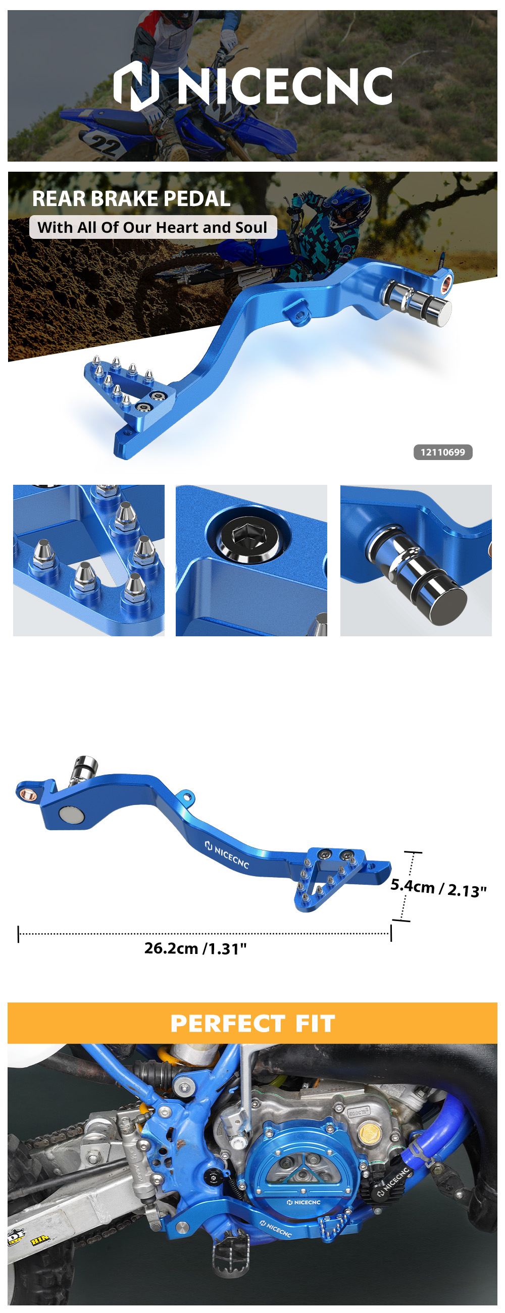 CNC Rear Brake Lever Pedal For Dirt Bikes – Aluminum Alloy, Blue, Fits Kawasaki Suzuki Yamaha YZ Series (Check Fit Before Order)