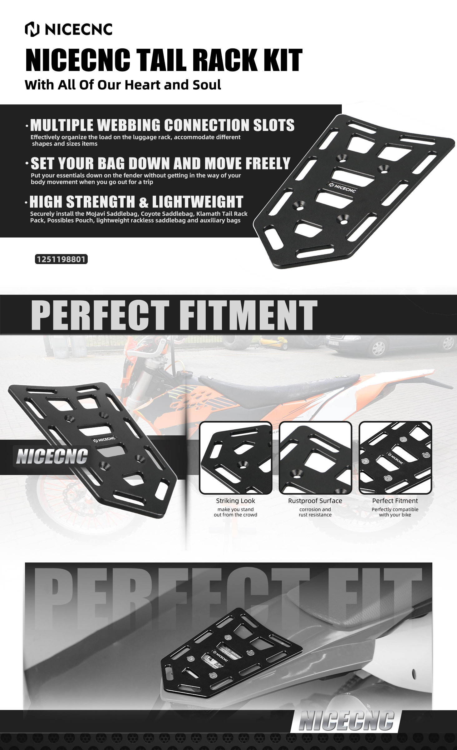 NICECNC Rear Tail Luggage Rack For Yamaha YZ125 YZ250 YZ250F