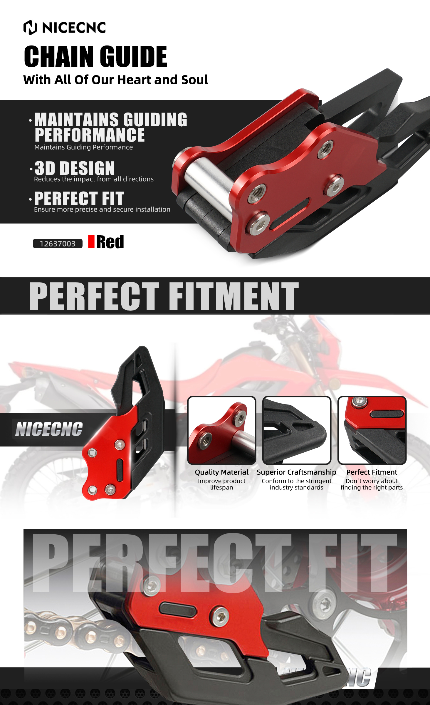 Guida Catena Posteriore NICECNC In Alluminio Anodizzato Rosso Per Honda XR650L (1993-2025)