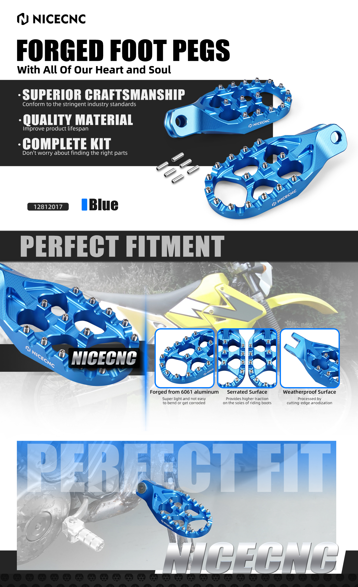 For Suzuki DR-Z400S DR-ZSM 2005-2024 NICECNC Wide Foot Peg Rest