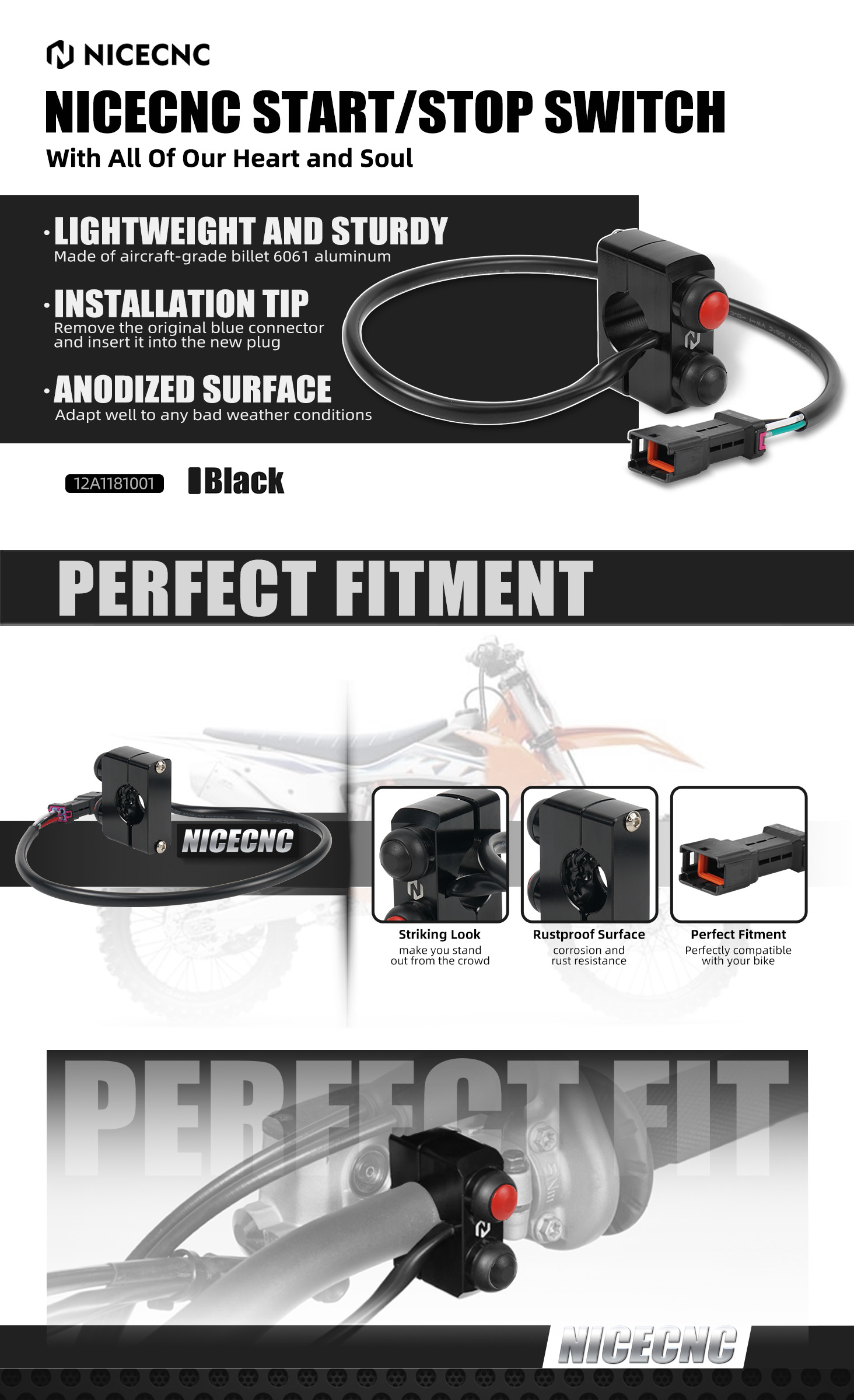 NICECNC Start Kill Stop Switch Button For KTM 150-500 XC-W XCF-W