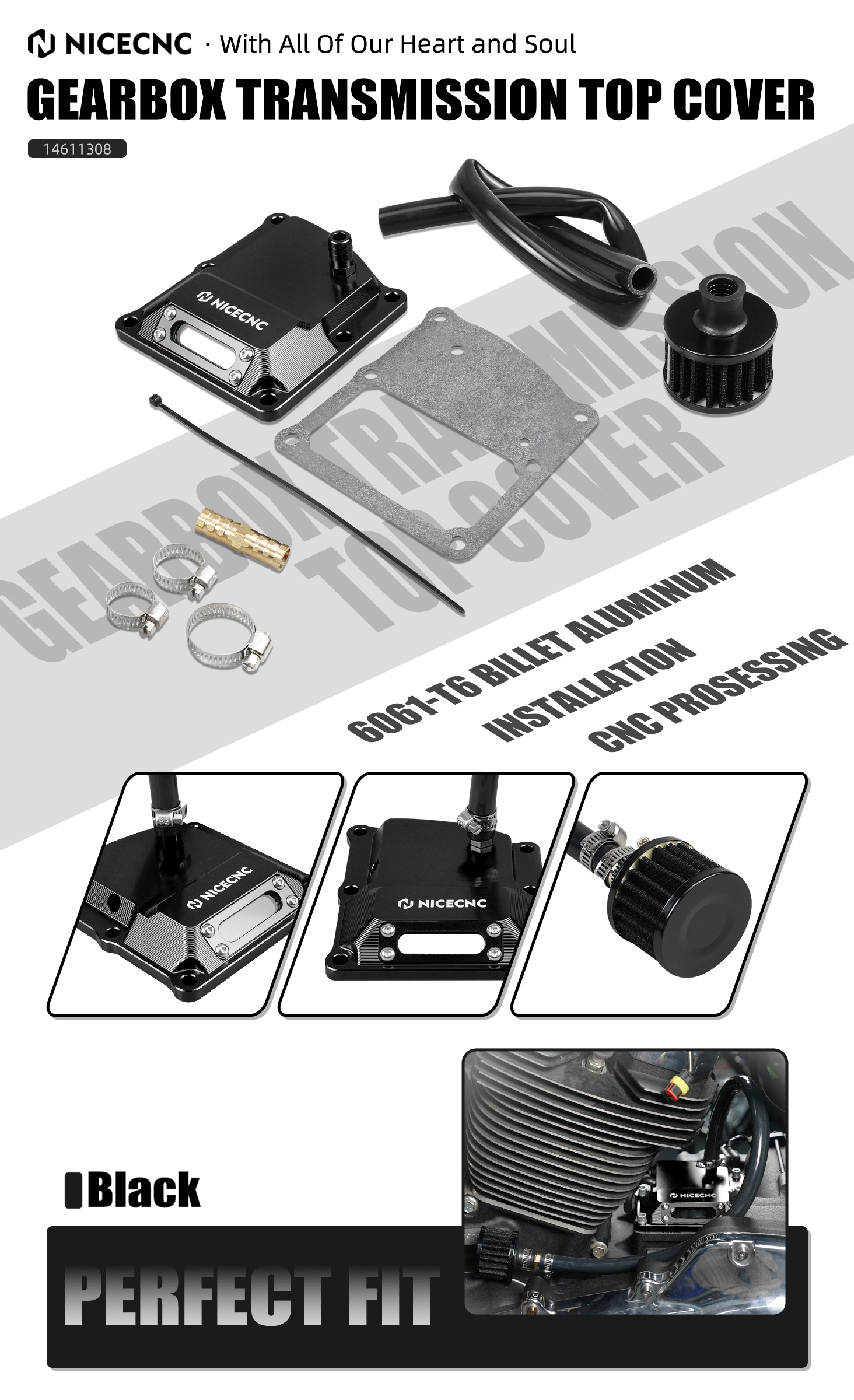 NiceCNC M8 Transmission Top Cover Kit For Harley Road Glide Special FLTRXS 2017-2024 - Anodized Aluminum W/ PC Window