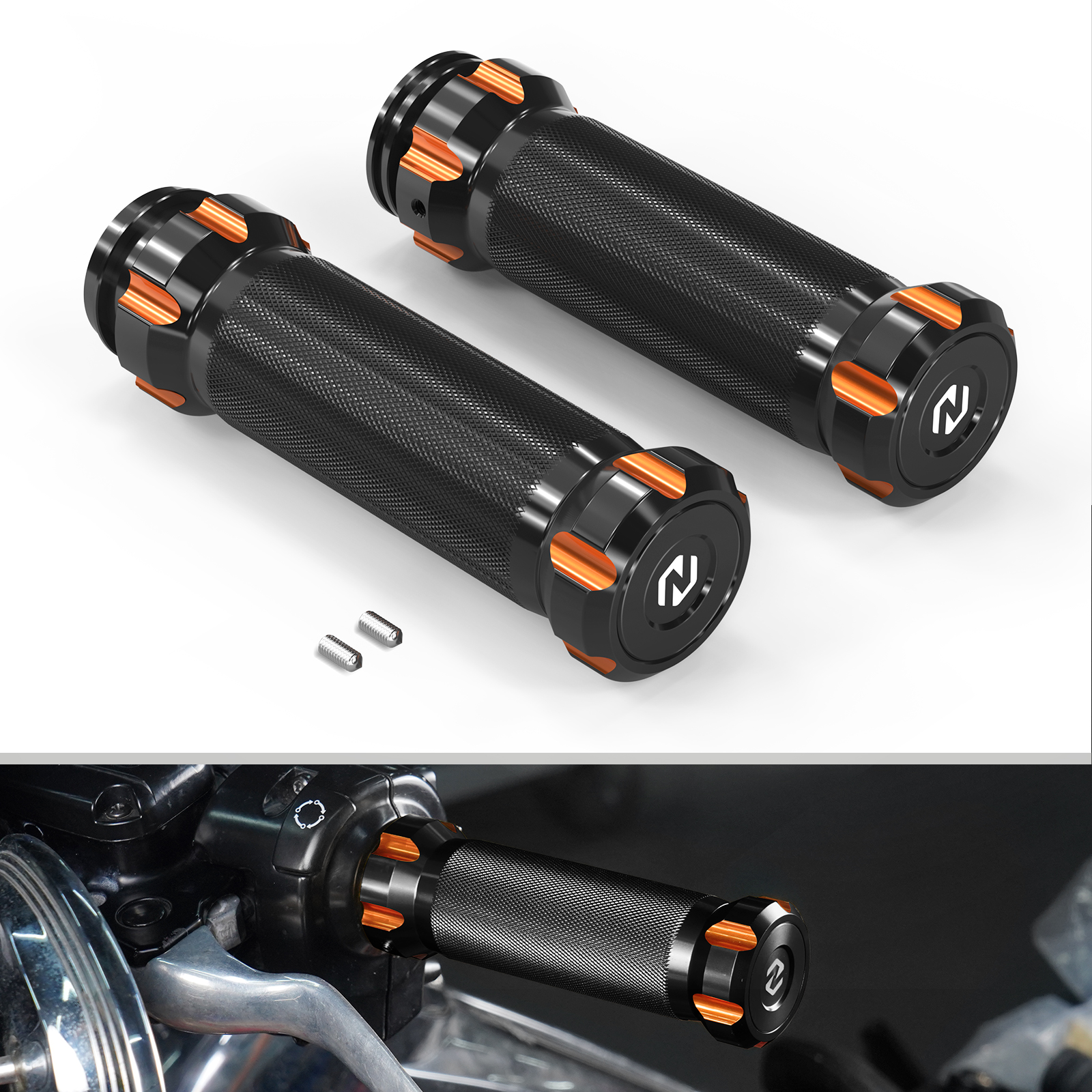 Pair CNC Orange Handlebar Grips For Harley Road Glide FLTR FLTRX