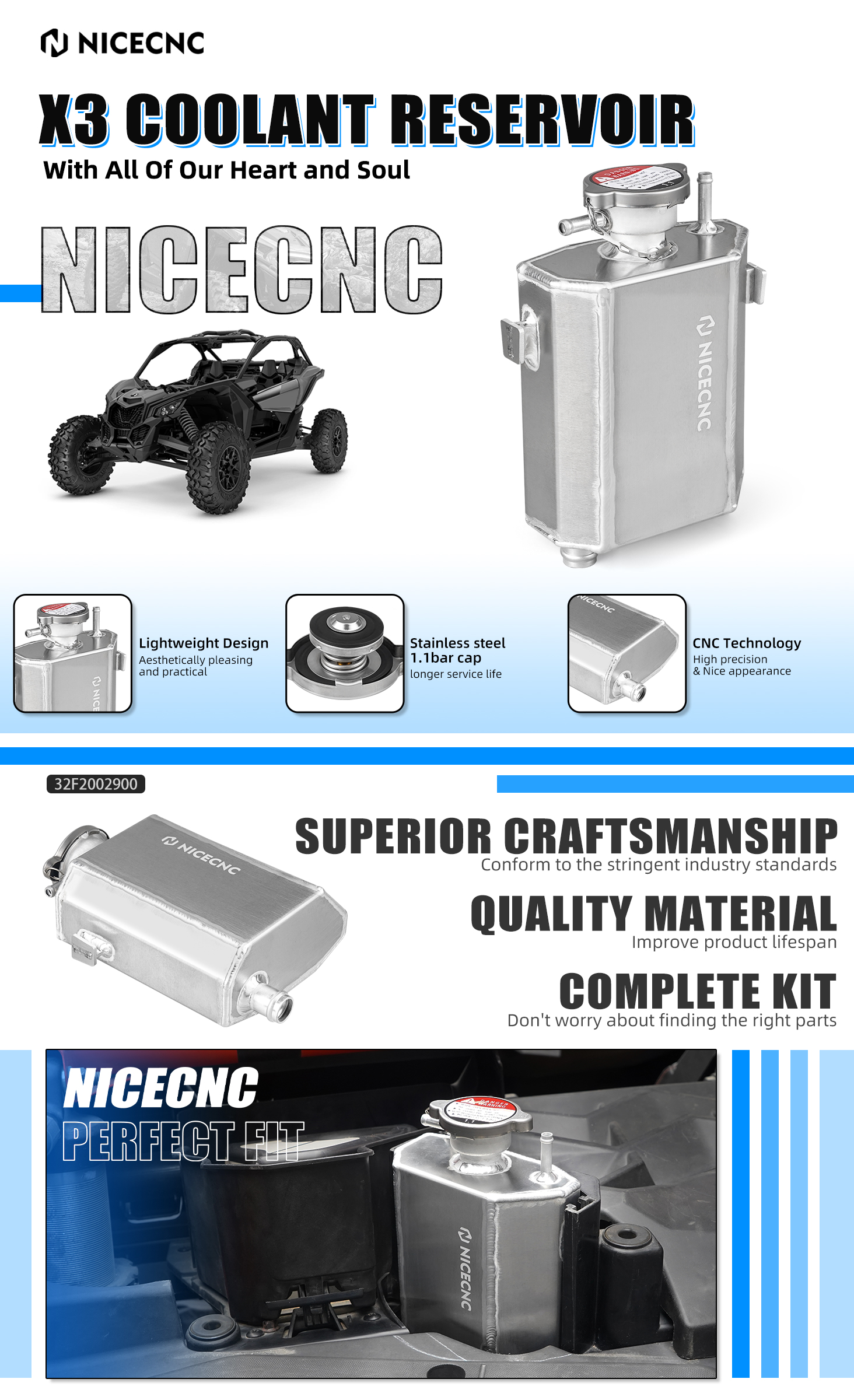 【MAX】 For Can-Am Maverick X3 TURBO Cooling Coolant Reservoir Tank 2016