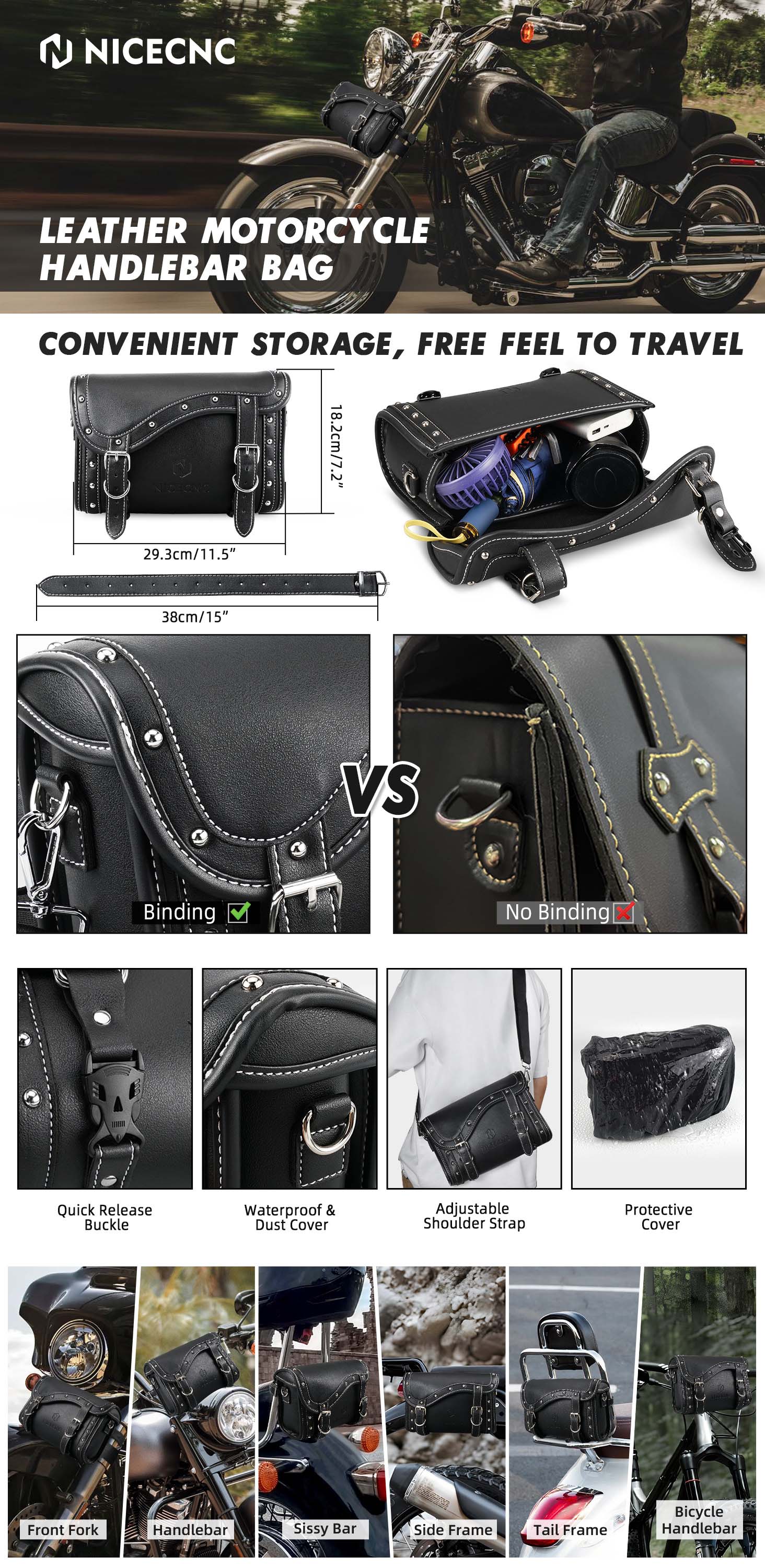 mi＊＊ NICECNC Motorcycle Front Fork Bag Waterproof Handlebar Bag Tool