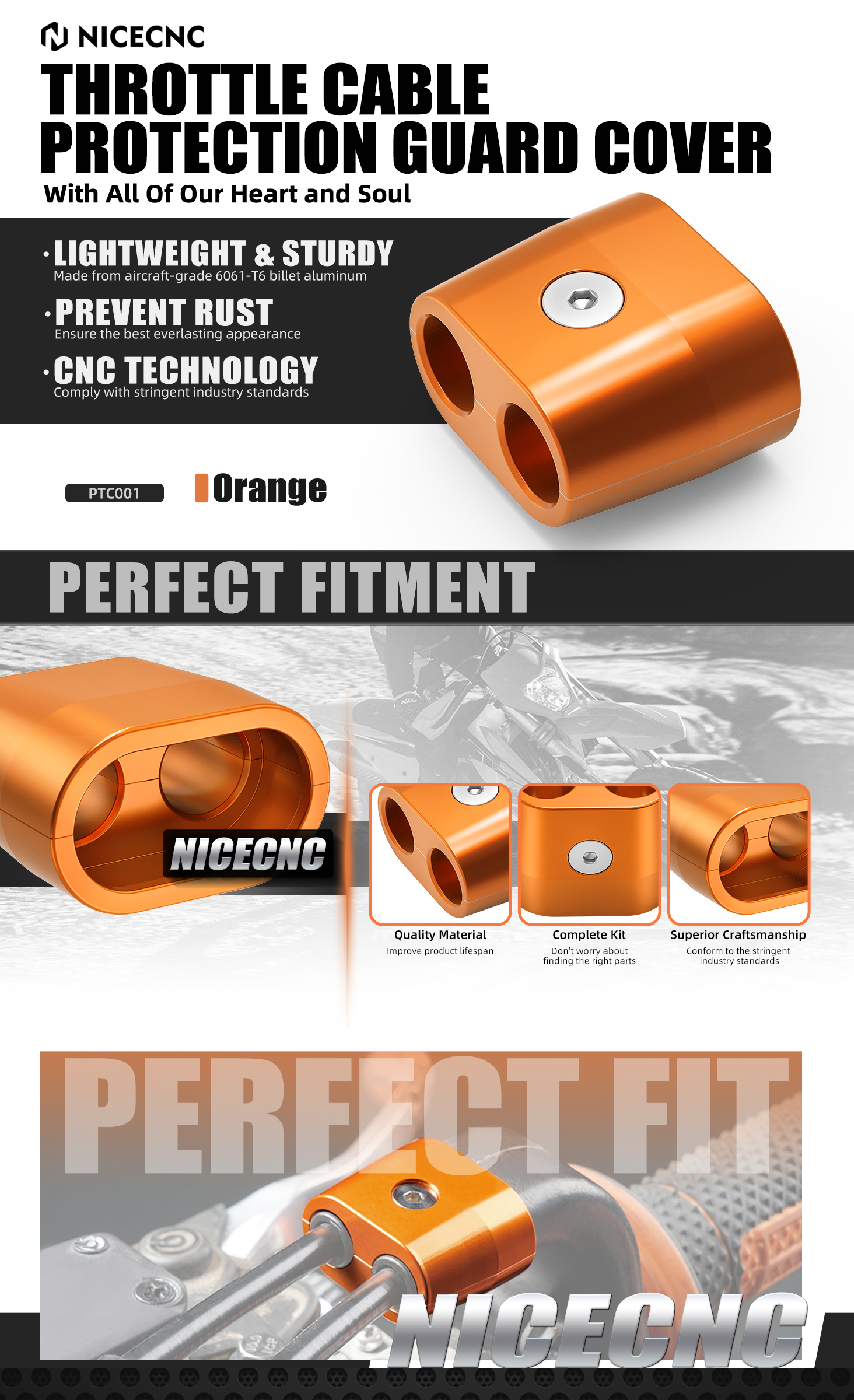 Throttle Cable Protector Orange CNC Aluminum Throttle Cable Guard For KTM 250/350/450/500 EXC-F (2013-2016) - NiceCNC Atv Throttle Cable - Foto 8