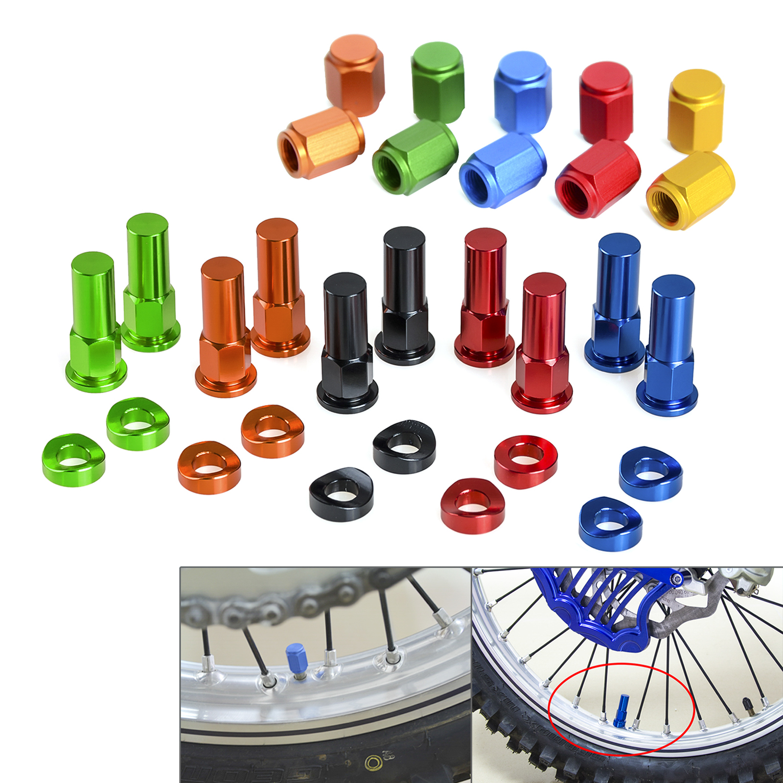 Universal CNC Aluminum Rim Lock Nut Spacer Kit - Black, Fits Most Dirt Bikes & Motorcycles (Honda, Yamaha, Suzuki, Kawasaki, KTM)